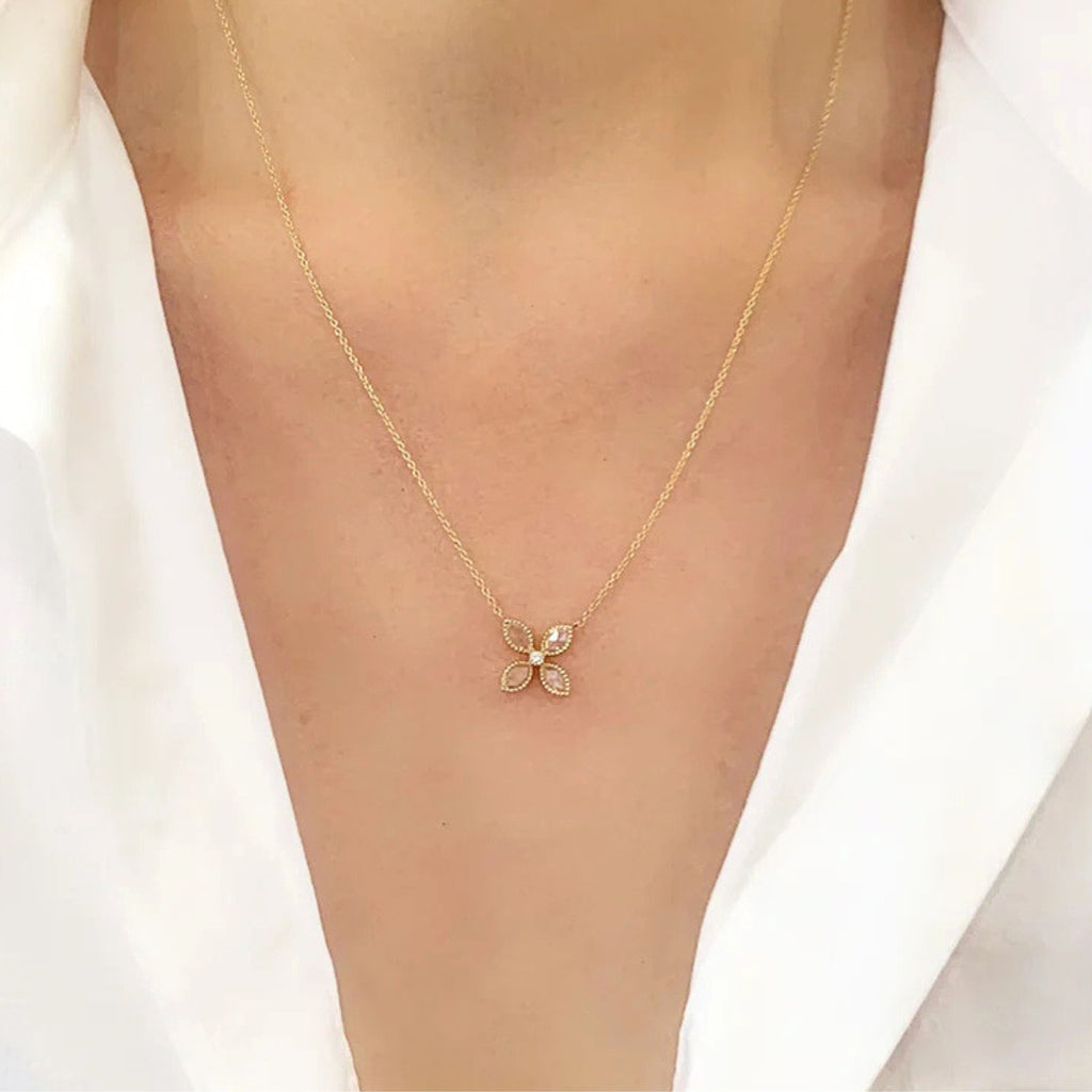 Jasmine White Diamond Necklace in Yellow Gold