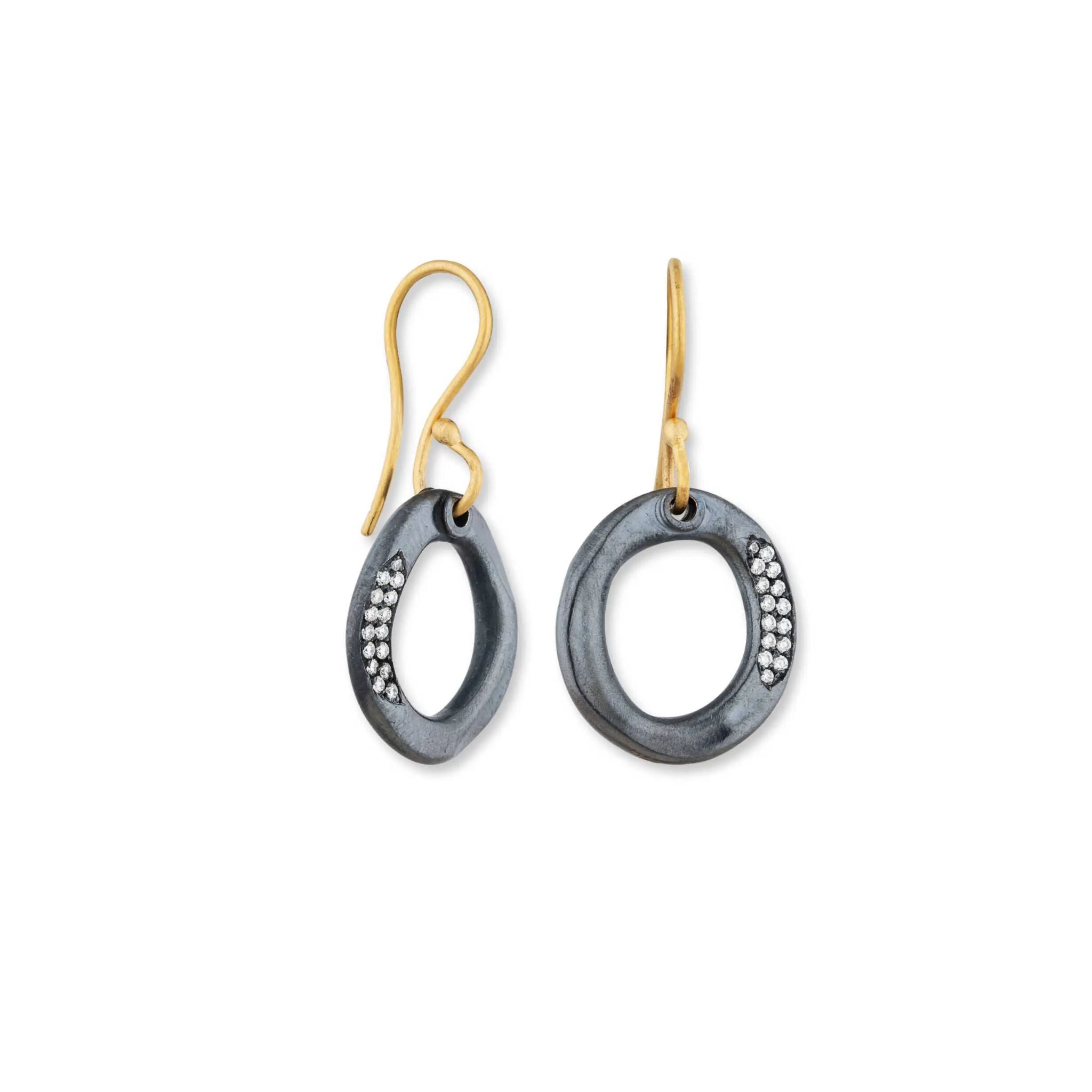 Orion Diamond Earrings in Oxidized Sterling Silver and Yellow Gold