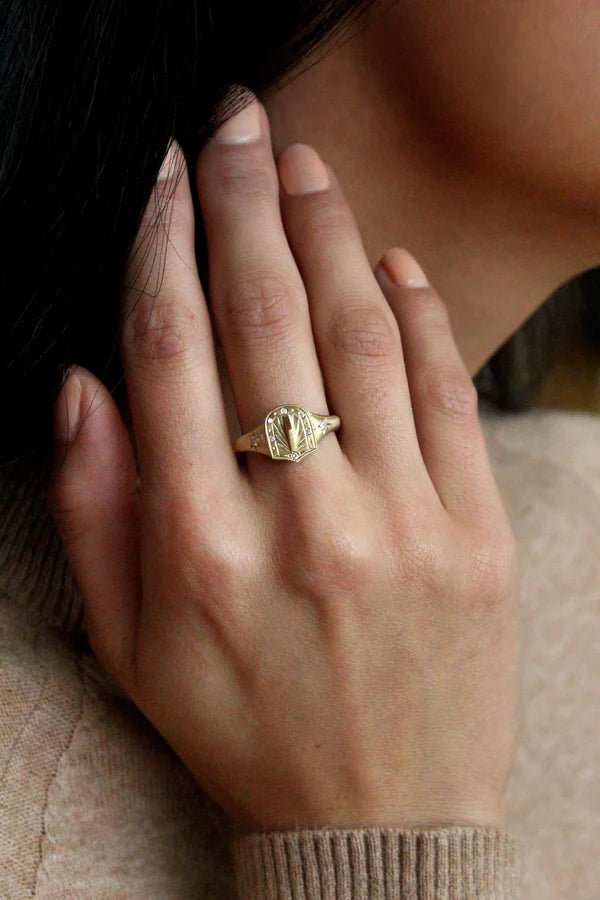 Sundial Signet Ring in Yellow Gold