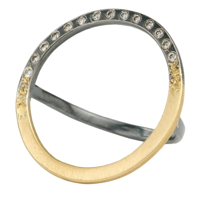 Sunshine Diamond Statement Ring in Yellow Gold and Oxidized Argentium Silver