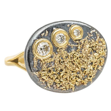 Dusted Signet Ring in Oxidized Argentium Silver and Yellow Gold