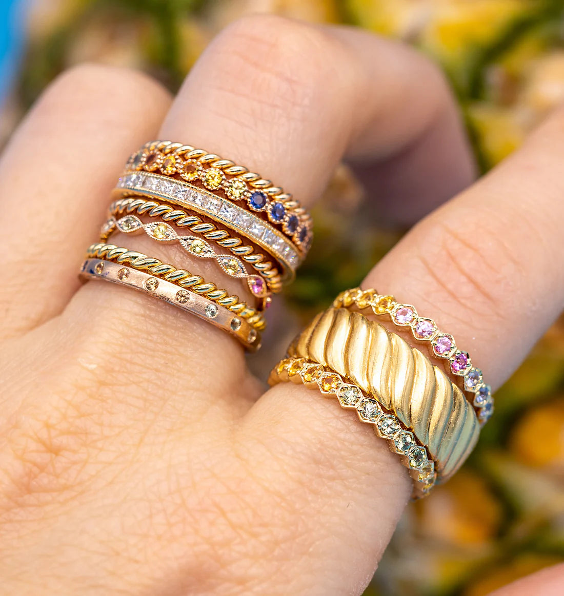 Rainbow Sapphire Regency Band in Yellow Gold