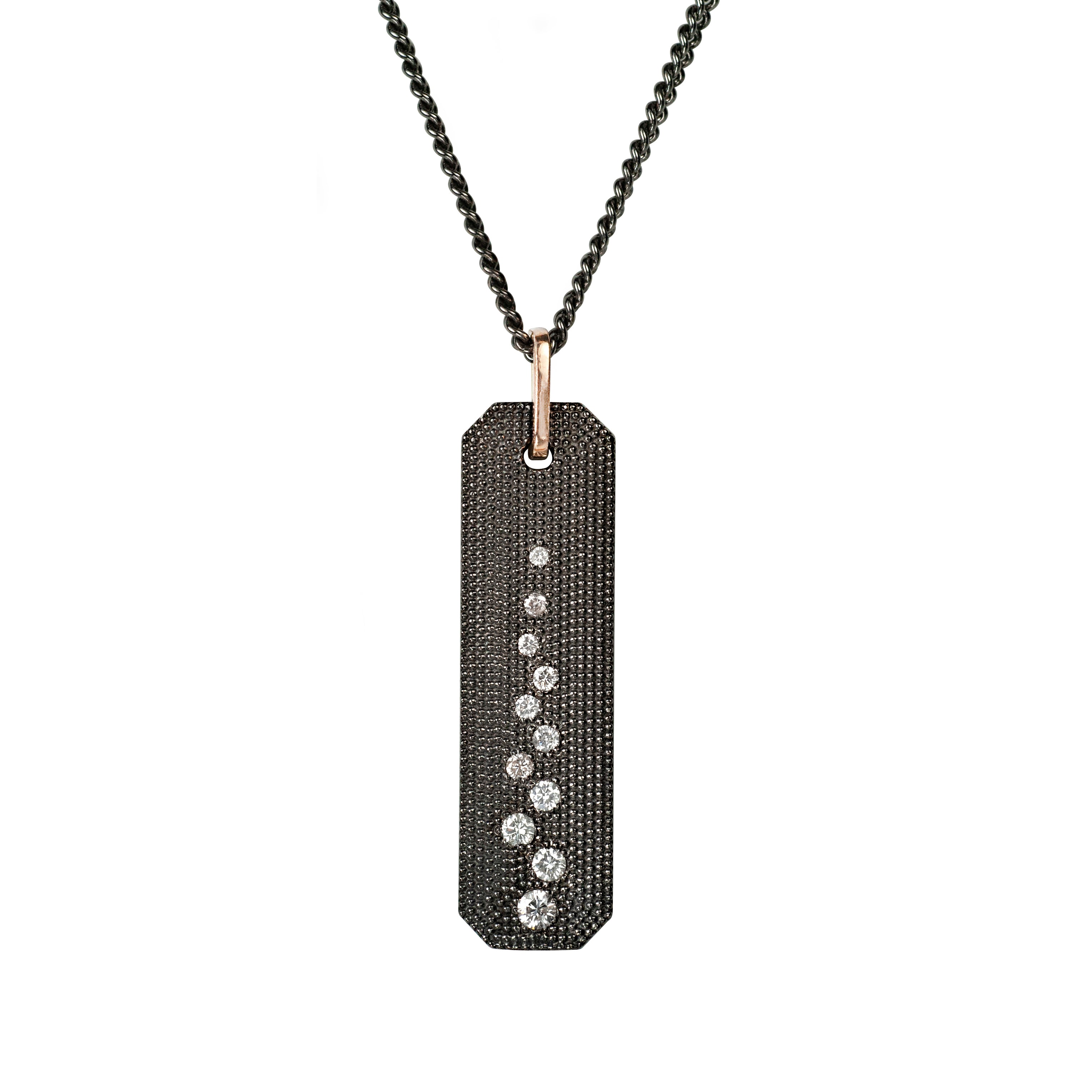 Roy Diamond Bar Pendant in Blackened Sterling Silver