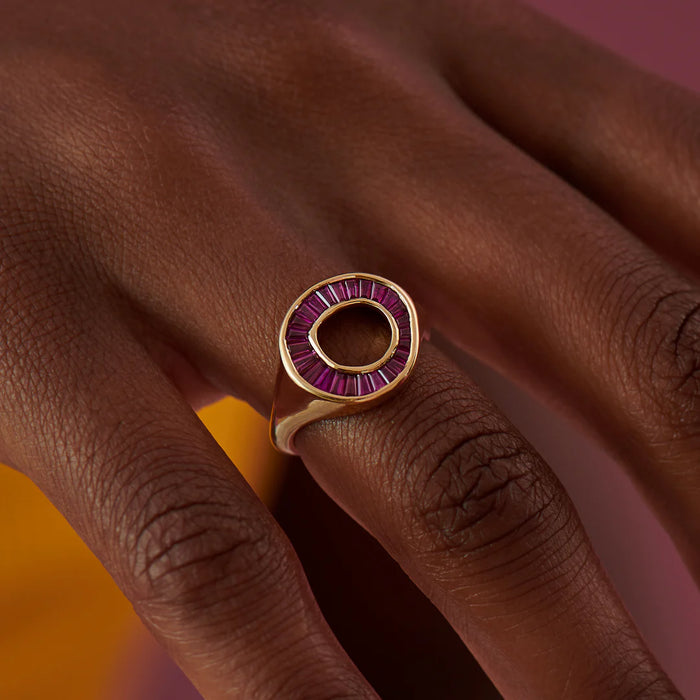 Ruby Tapered Baguette Gold Statement Ring