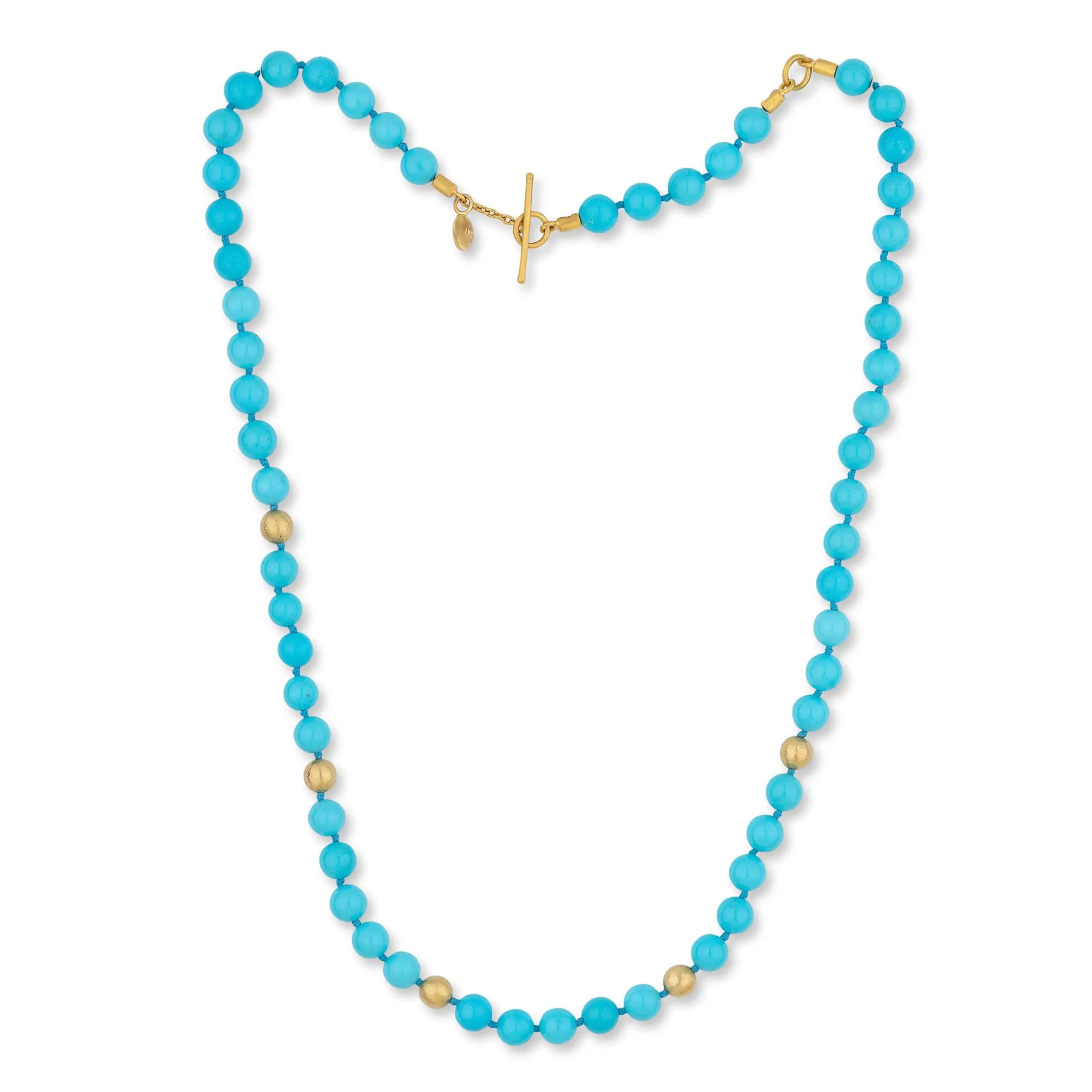 Sarah Sleeping Beauty Turquoise Bead Necklace in 24K Yellow Gold