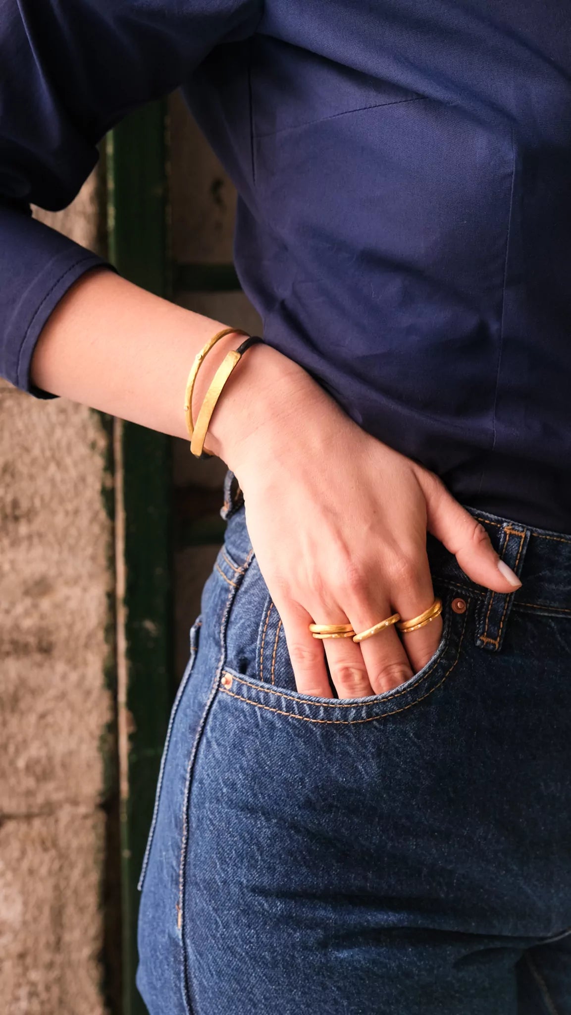 Baby Stockholm Diamond Cuff in Yellow Gold and Sterling Silver