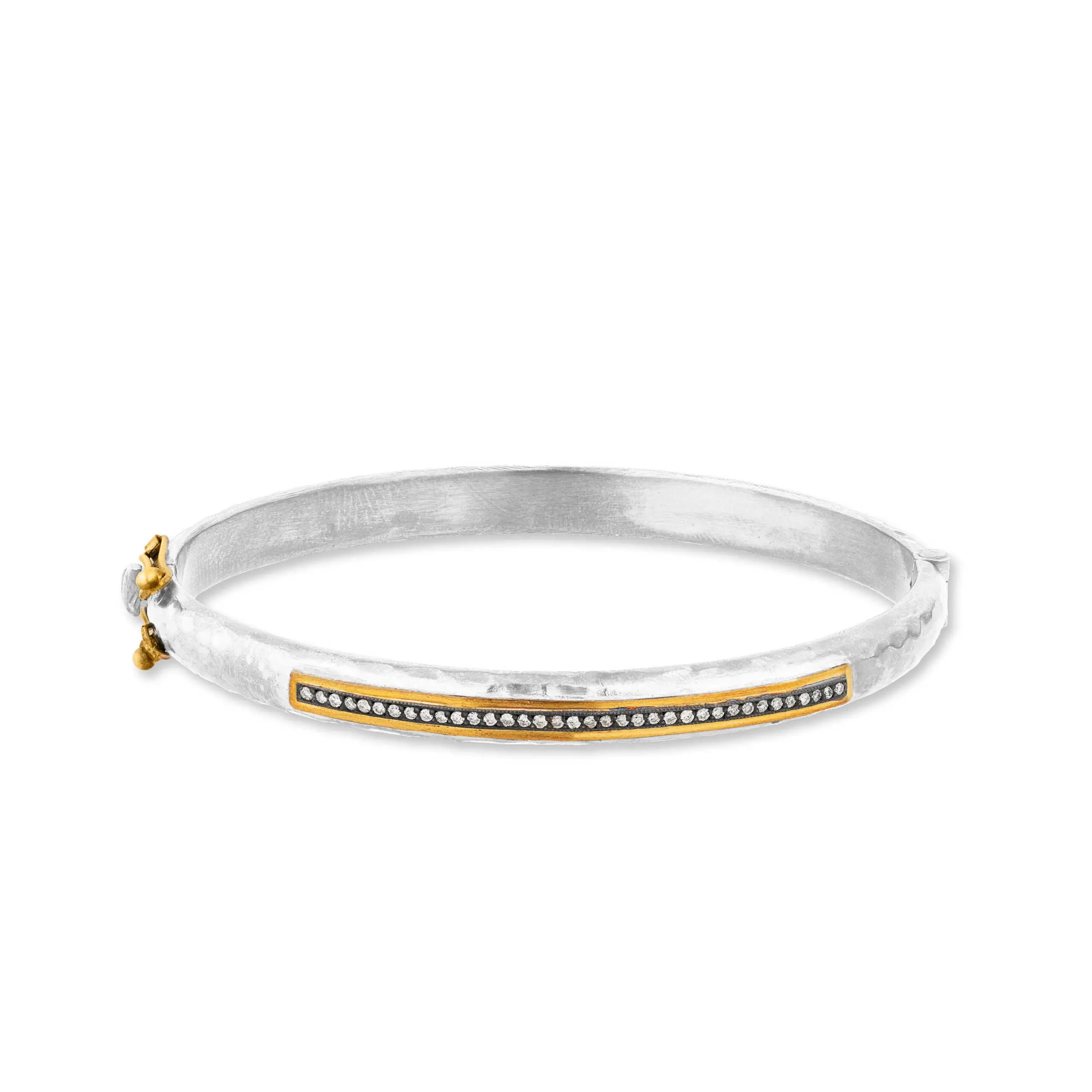 Stockholm Diamond Bar Hinged Bracelet in Sterling Silver and Yellow Gold