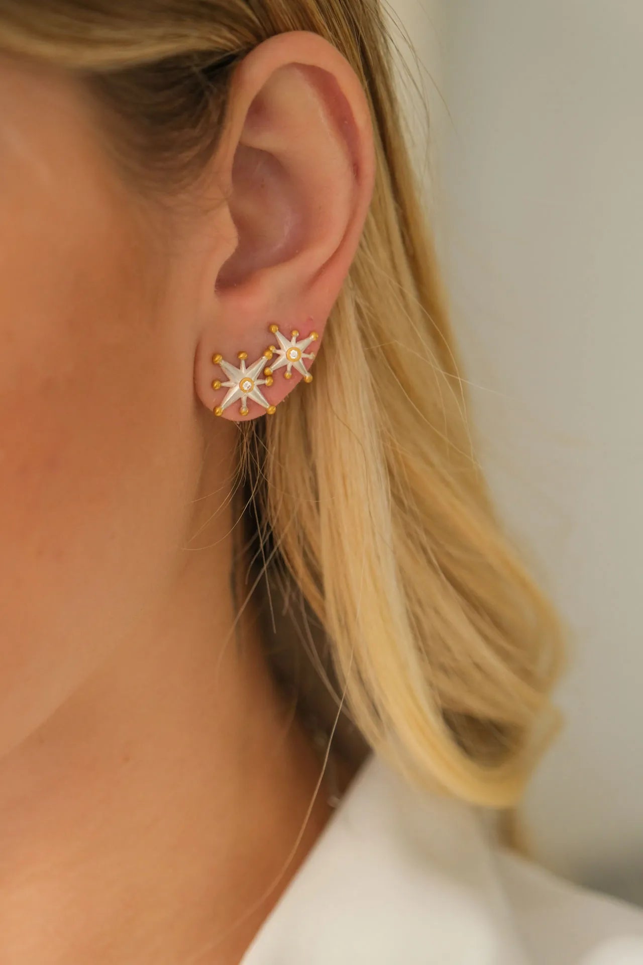 Starburst Stud Earrings in Yellow Gold and Sterling Silver