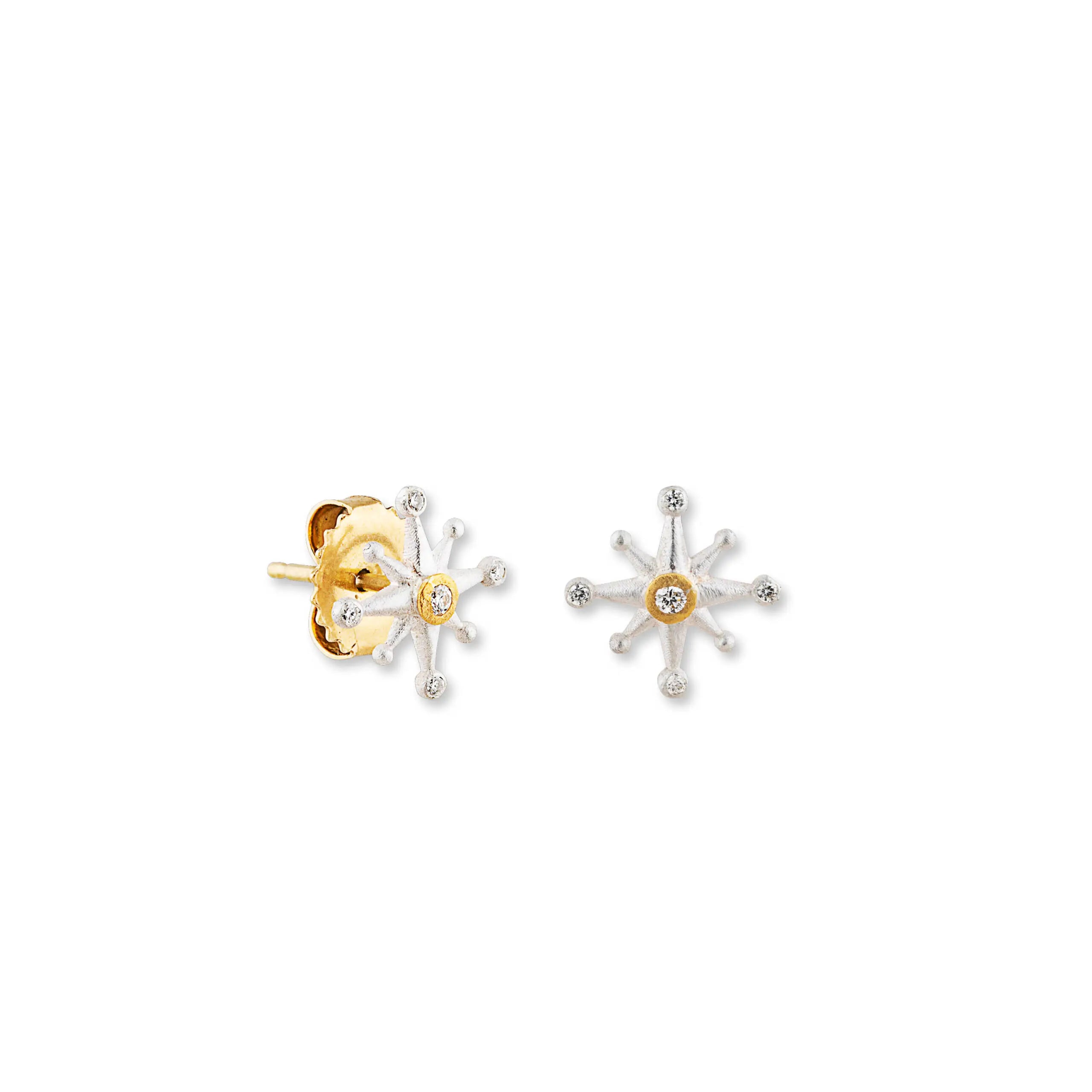 Starburst Stud Earrings in Yellow Gold and Sterling Silver