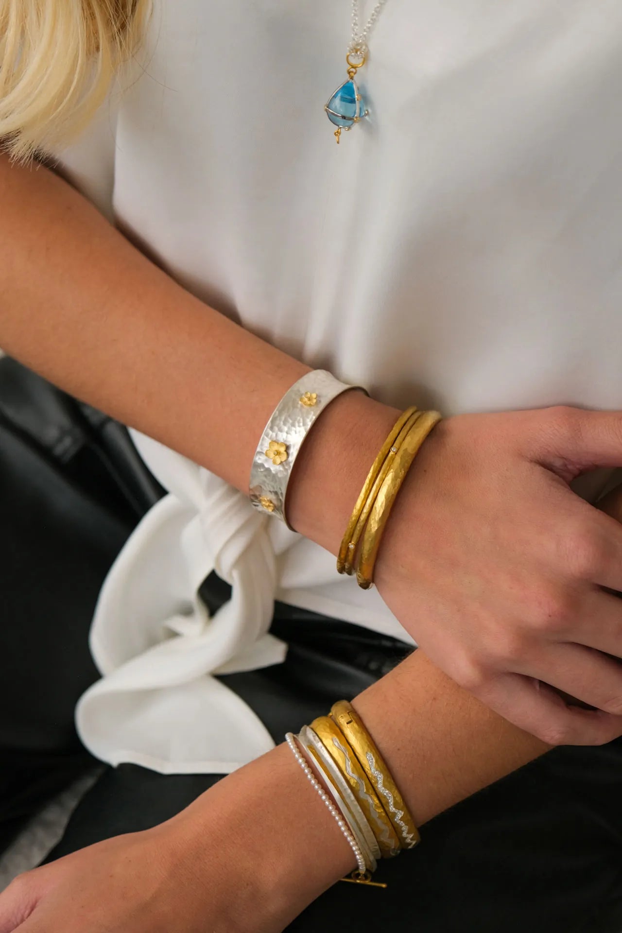 Stockholm Mountain Range Kick Cuff in Yellow Gold and Sterling Silver