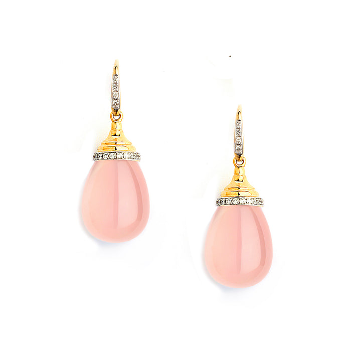 Mogul Drop Earrings in Pink Chalcedony and Diamonds in Yellow Gold