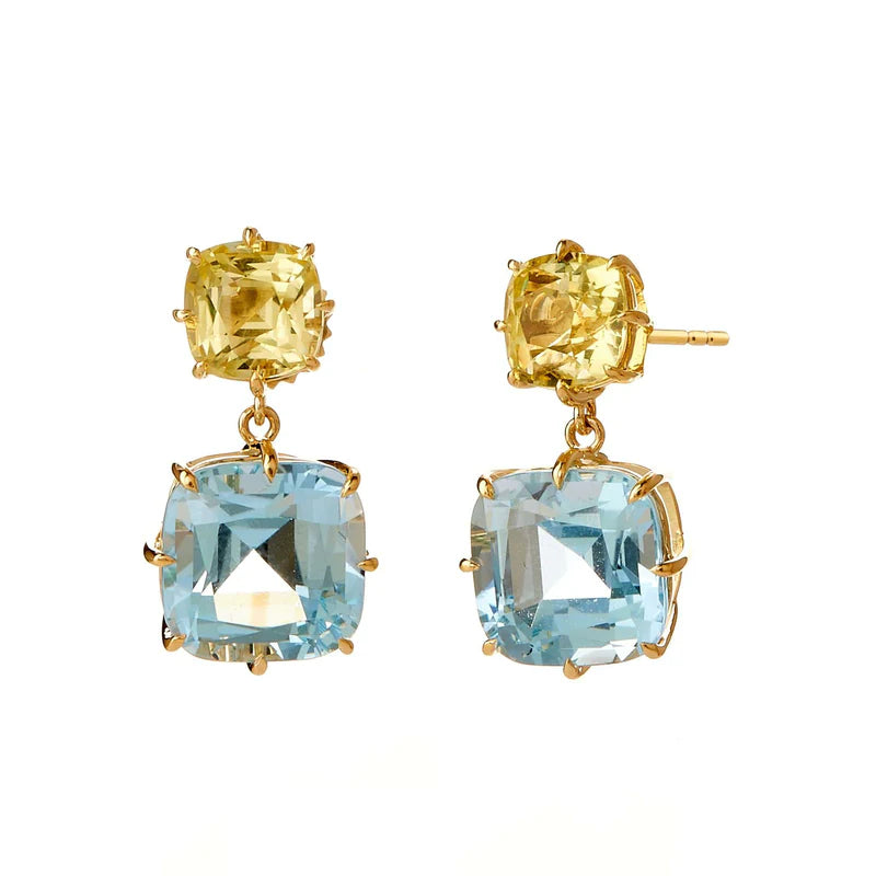 Geometrix Double Drop Earrings in Yellow Gold