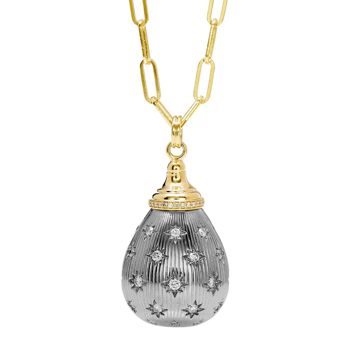 Mogul Drop Diamond Star Pendant in Yellow Gold and Oxidized Sterling Silver