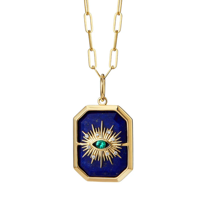 Chakra Evil Eye Lapis Lazuli Pendant in Yellow Gold