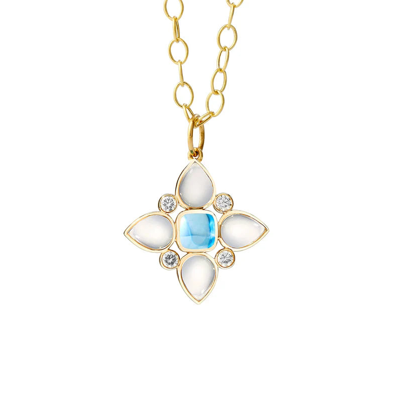 Mogul Moon Quartz Flower Pendant in Yellow Gold