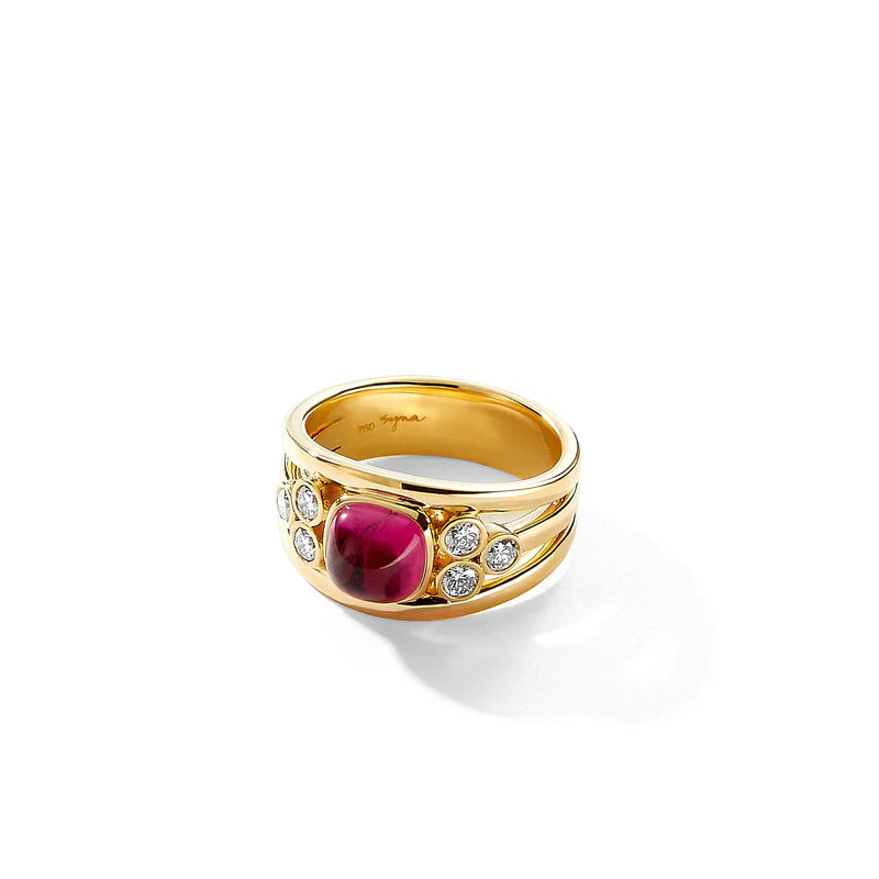 Sugarloaf Rubellite Ring in Yellow Gold