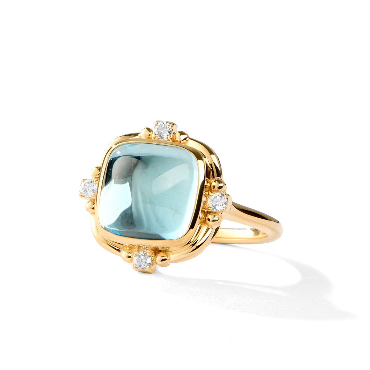 Blue Topaz Sugarloaf Diamond Ring in Yellow Gold