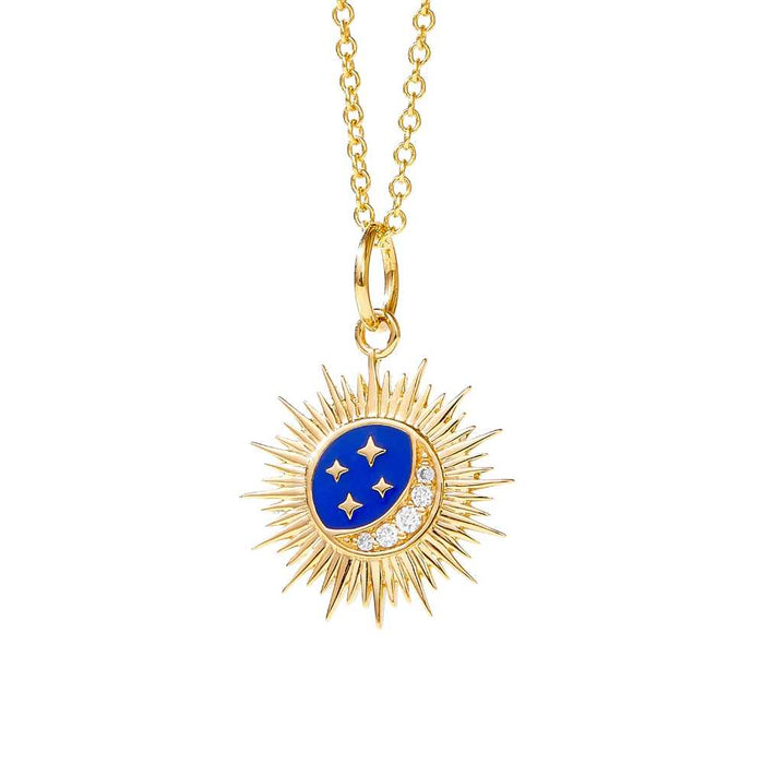 Large Moon & Stars Flare Pendant in Yellow Gold