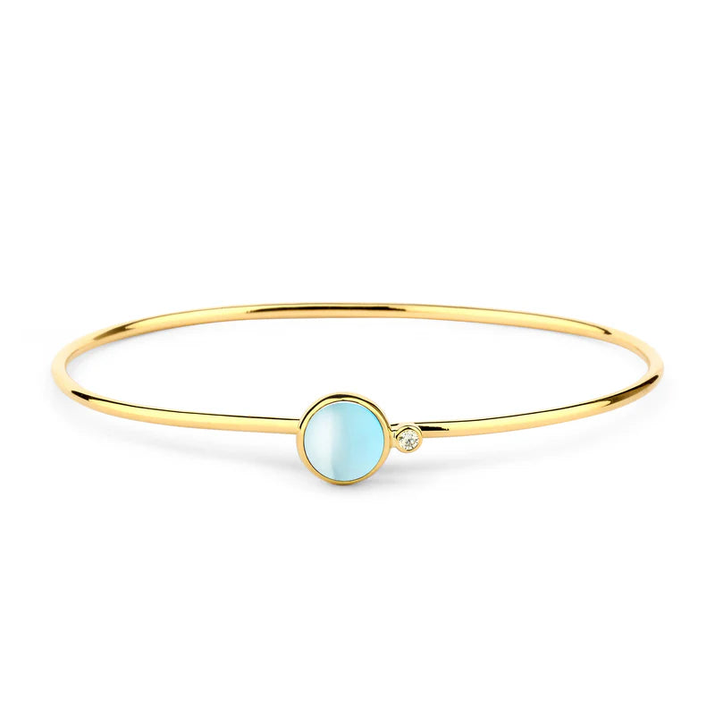 Blue Topaz Stacking Cabochon Diamond Bracelet in Yellow Gold