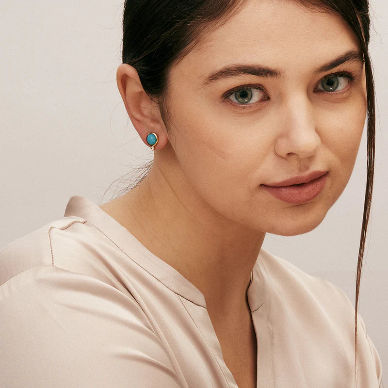 Candy Sleeping Beauty Turquoise Studs in Yellow Gold