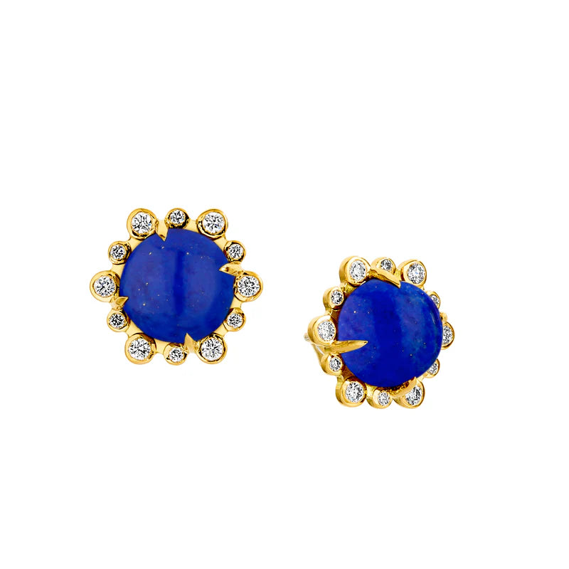 Mogul Hex Lapis Lazuli Studs in Yellow Gold