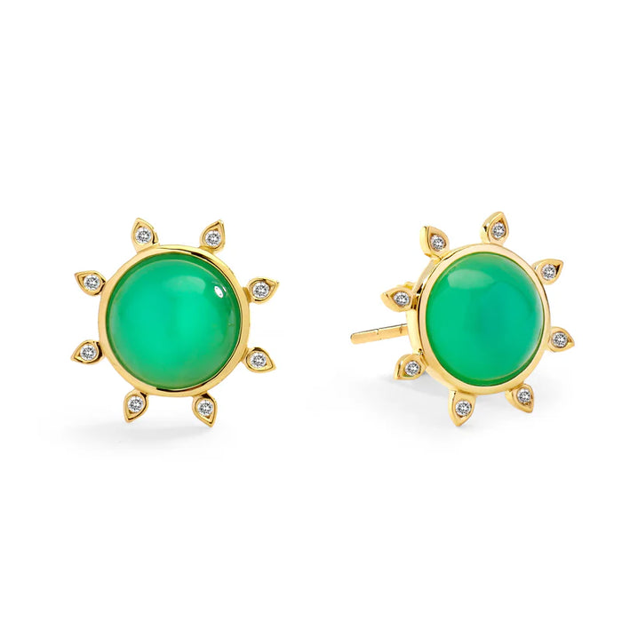 Cosmic Sun Chrysoprase Studs in Yellow Gold