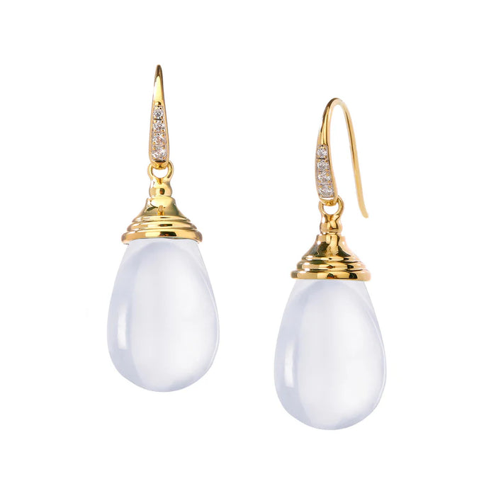 Mogul Moon Quartz Diamond Drop Earrings in Yellow Gold