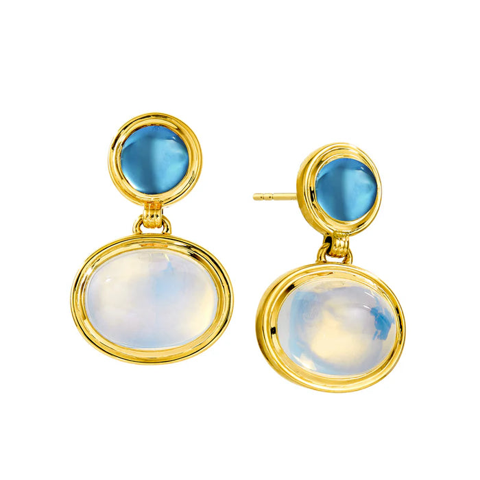 Candy London Blue Topaz Drop Earrings in Yellow Gold