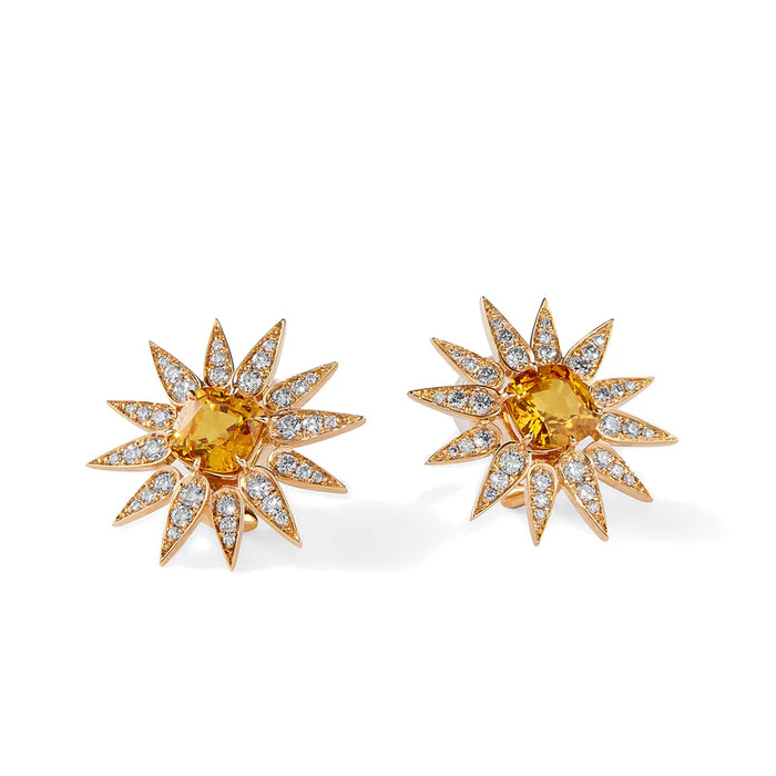 Cosmic Sunburst Yellow Sapphire Earrings in Yellow Gold