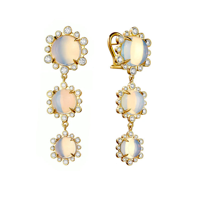 Triple Moon Diamond Earrings in Yellow Gold