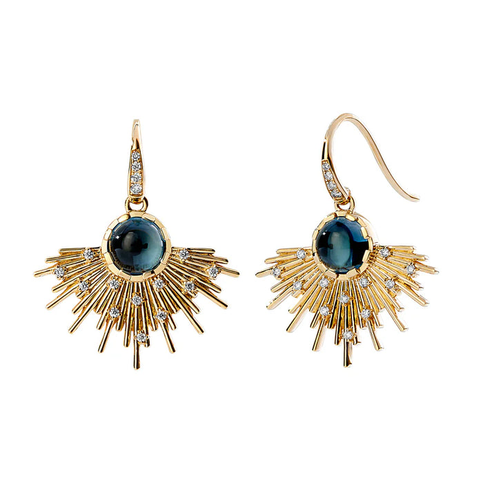 Cosmic London Blue Topaz Drop Earrings in Yellow Gold