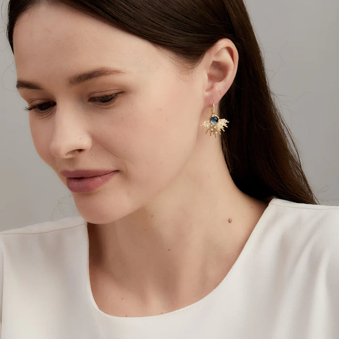 Cosmic London Blue Topaz Drop Earrings in Yellow Gold