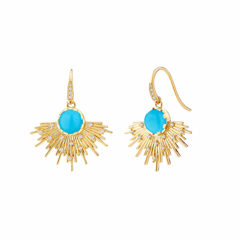 Cosmic Sleeping Beauty Turquoise Earrings in Yellow Gold