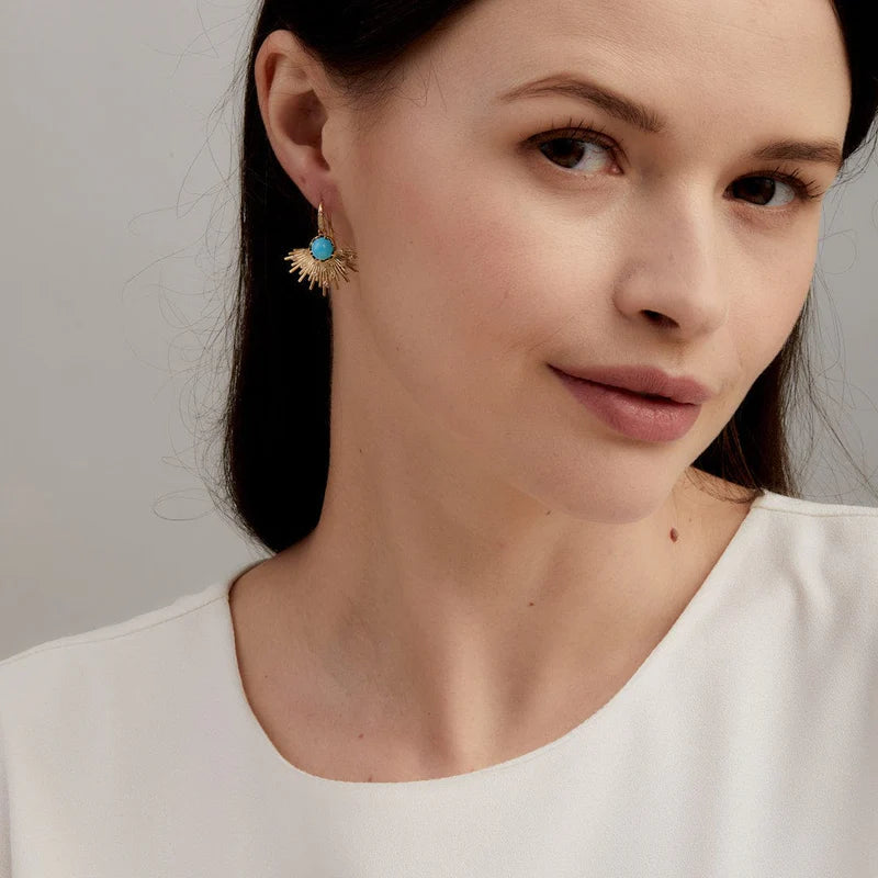 Cosmic Sleeping Beauty Turquoise Earrings in Yellow Gold