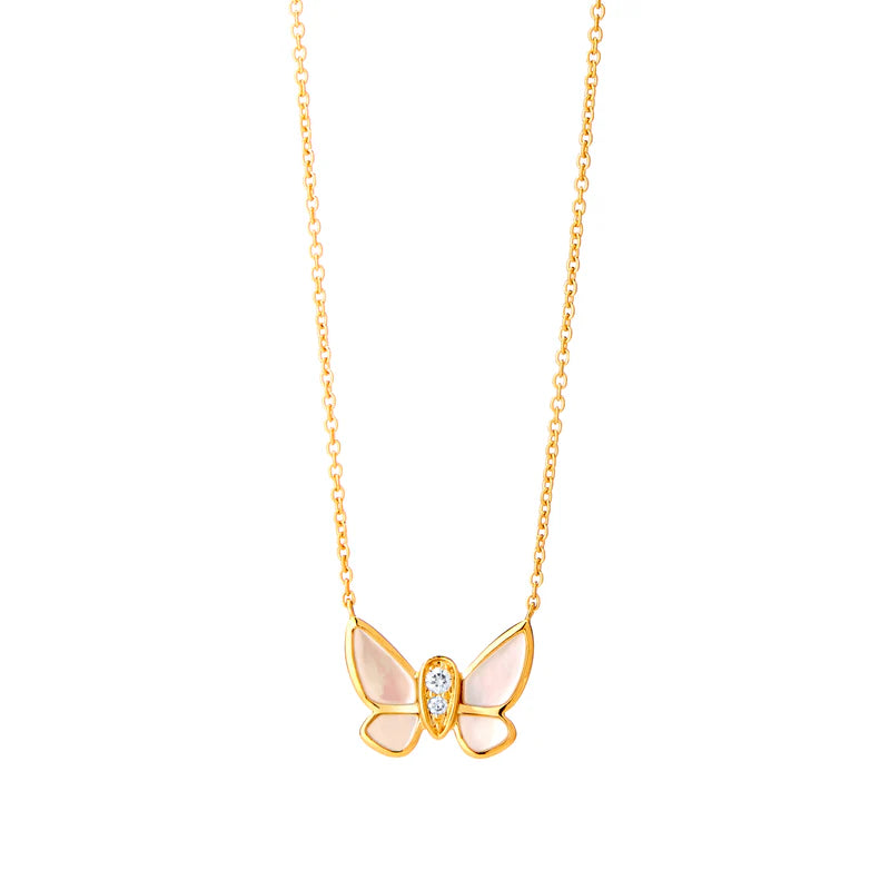 Jardin Mother of Pearl Butterfly Necklace in Yellow Gold