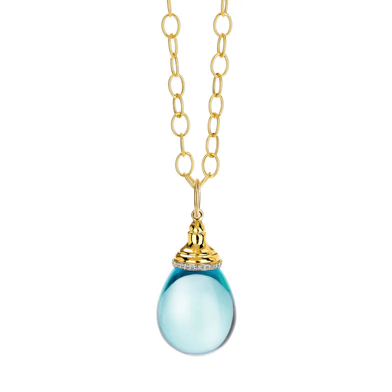 Mogul Blue Topaz Drop Pendant in Yellow Gold