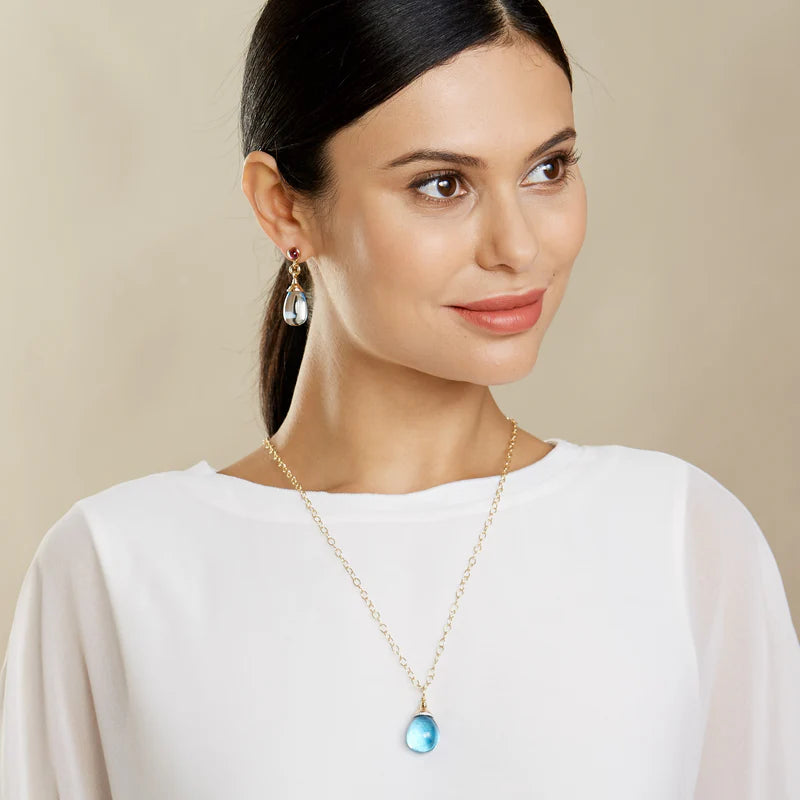 Mogul Blue Topaz Drop Pendant in Yellow Gold