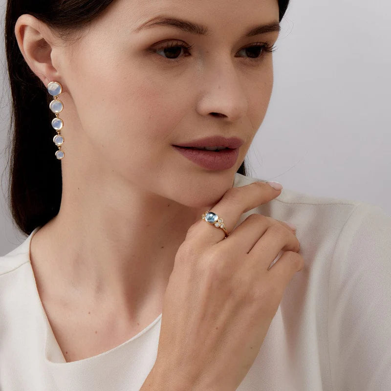 Sugarloaf Blue Topaz Cabochon Diamond Ring in Yellow Gold