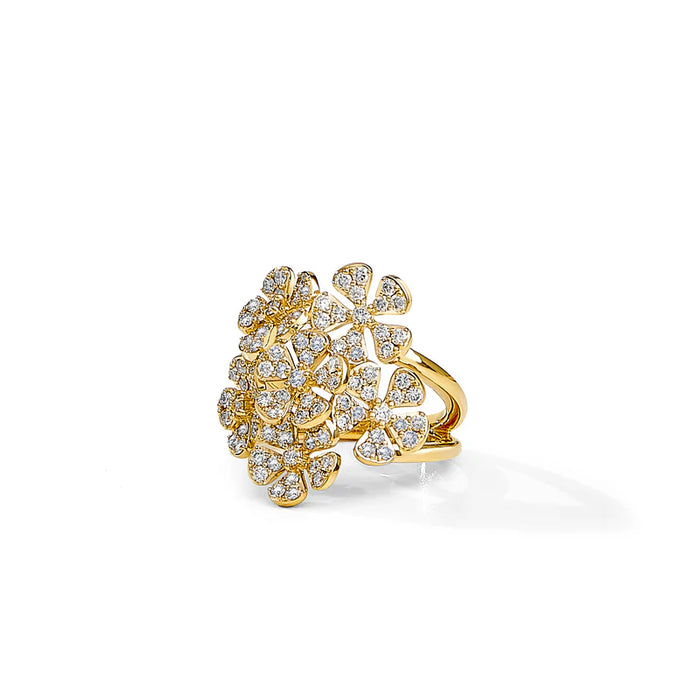 Diamond Flower Bunch Ring in Yellow Gold