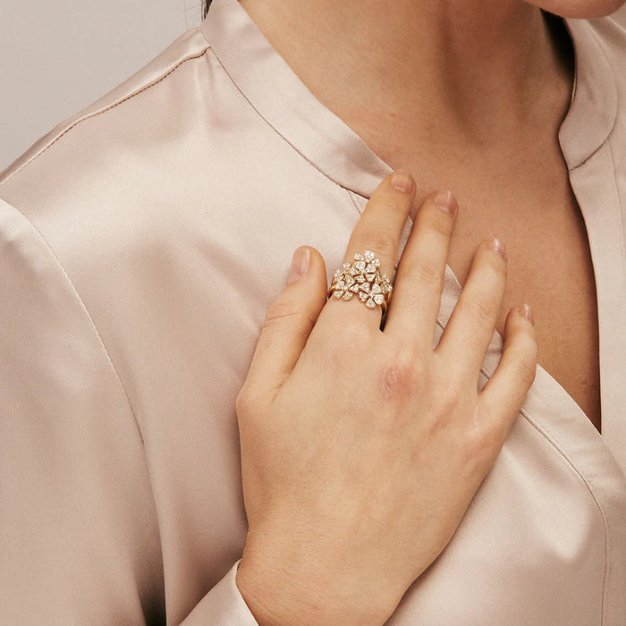 Diamond Flower Bunch Ring in Yellow Gold