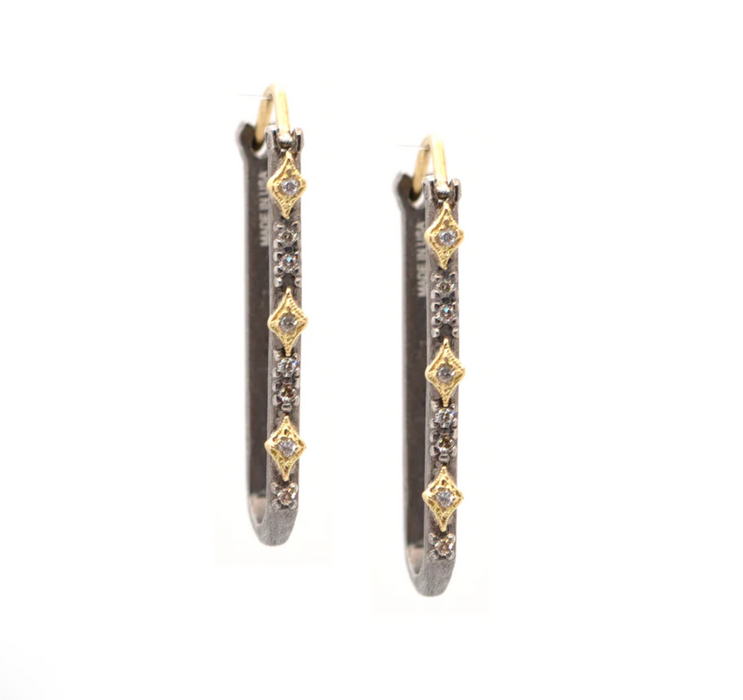Crivelli Paperclip Earrings in Grey Sterling Silver with Yellow Gold and Diamonds