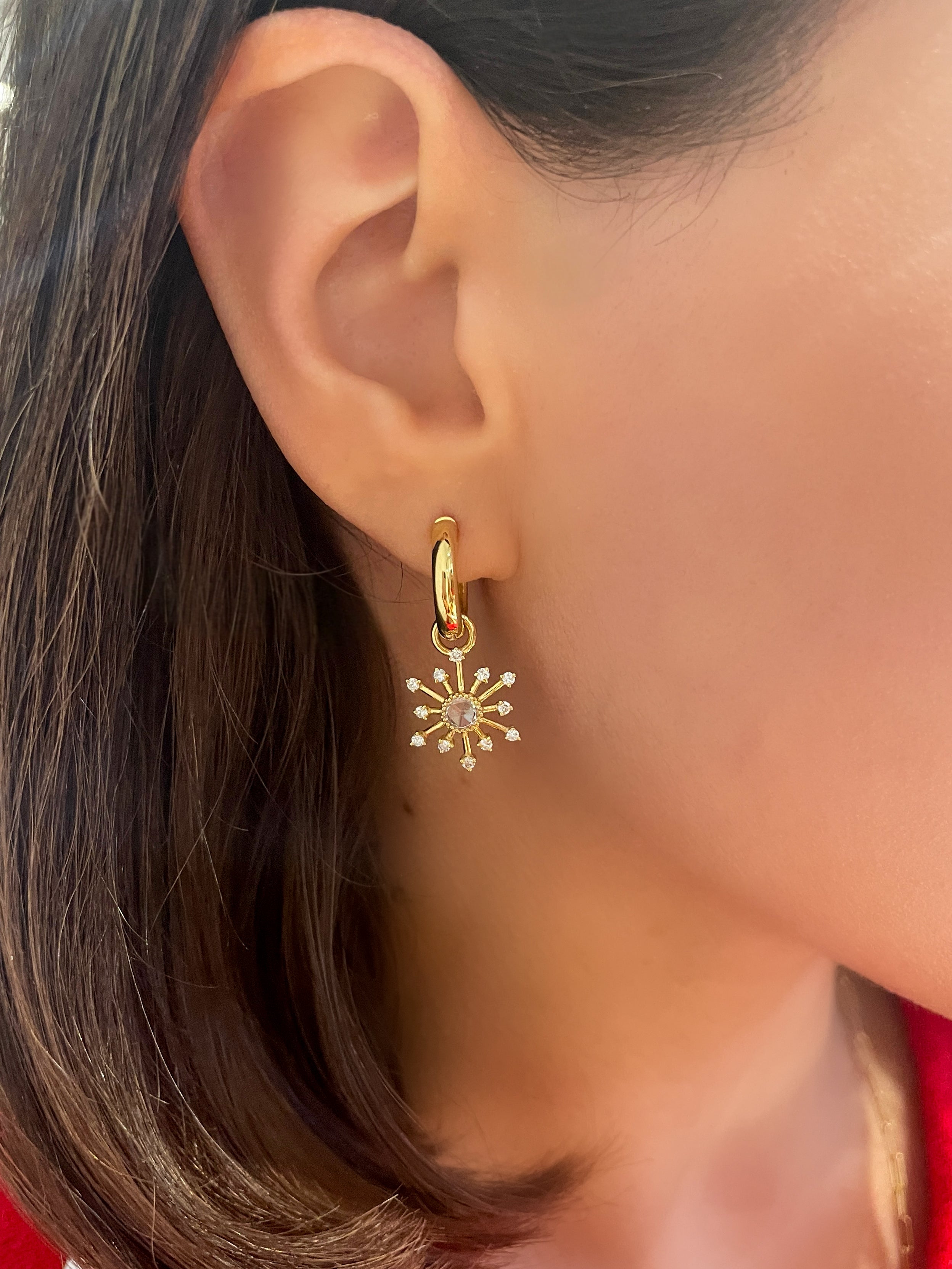 Leena White Diamond Huggies in Yellow Gold