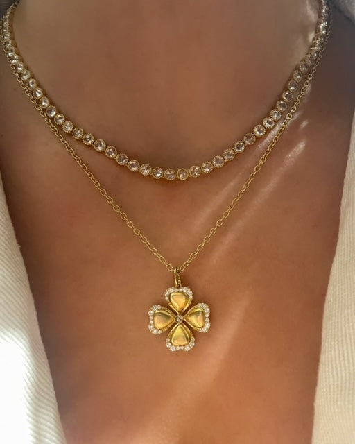 Clover White Diamond Charm in Yellow Gold