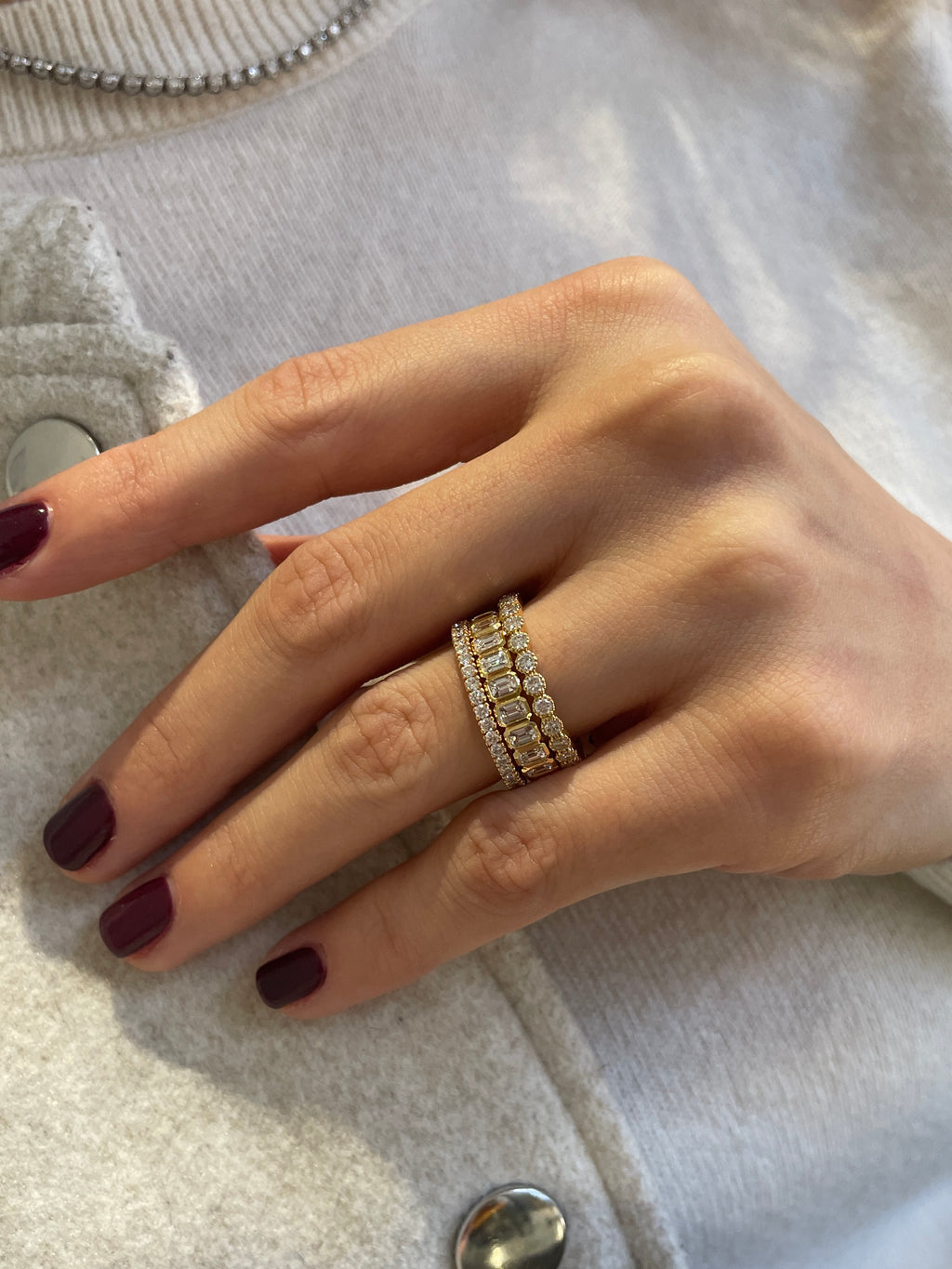 Prong White Diamond Band in Yellow Gold