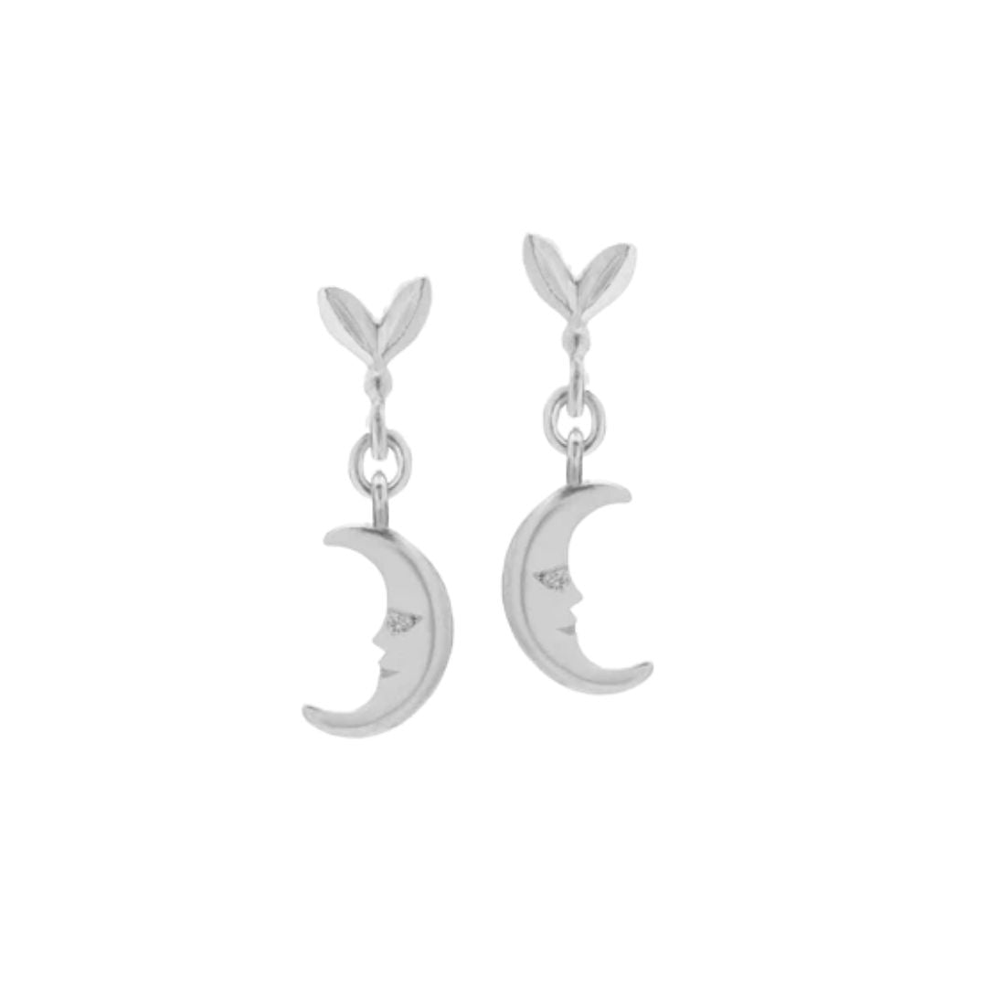 Olive and Moon Drop Earrings in Sterling Silver