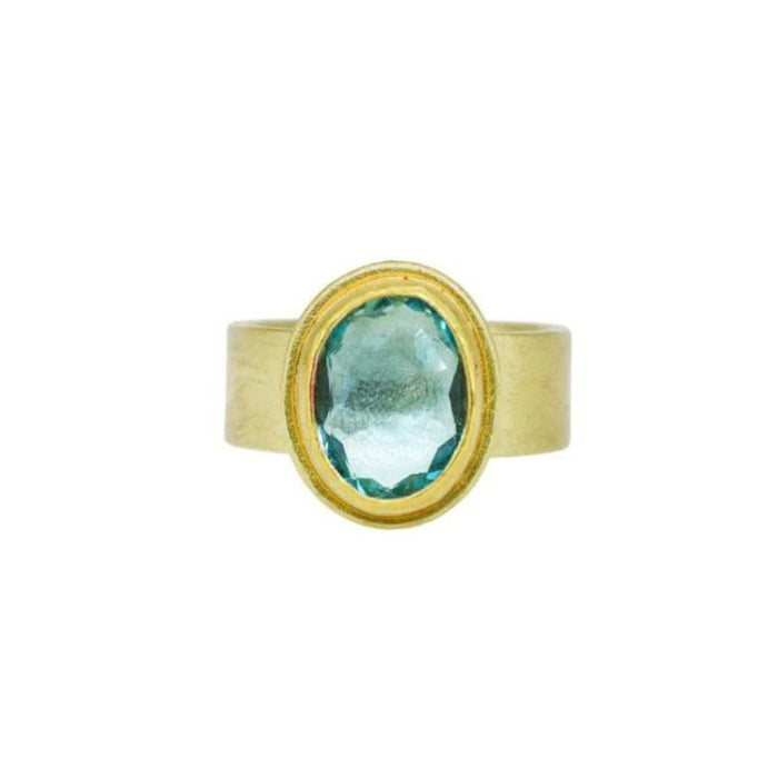 Freeform Rosecut Aquamarine Ring in Yellow Gold