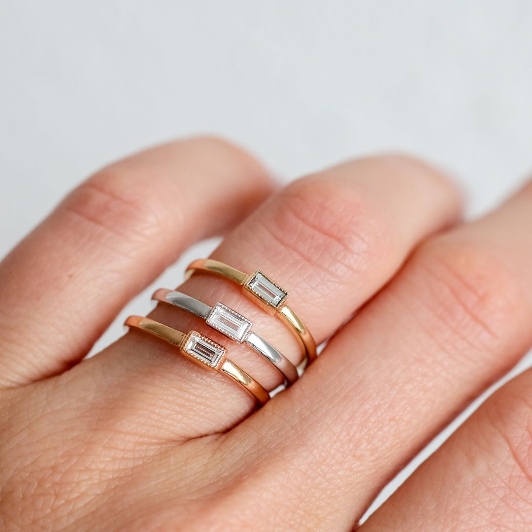 Petit Baguette Diamond Ring in White Gold