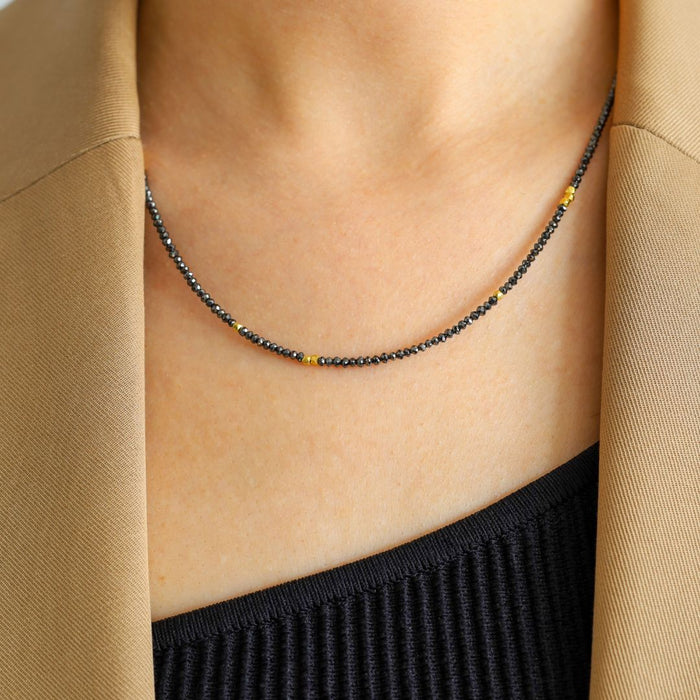 Noir Black Diamond and Gold Bead Necklace in Yellow Gold