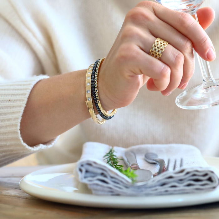 Kate Black Diamond Bangle in Yellow Gold