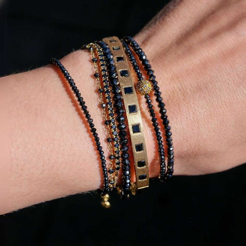 Eloise Black Diamond Bolo Bracelet in Yellow Gold
